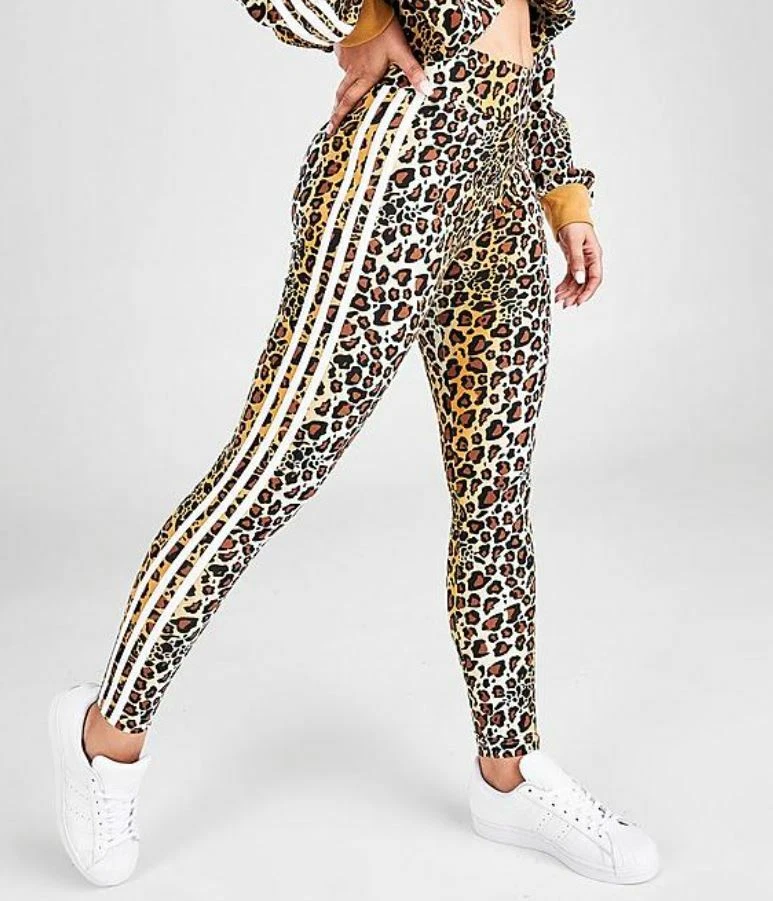 NEW ADIDAS ORIGINALS WOMEN&#039;S LEOPARD LUXE TREFOIL TIGHTS ~ SIZE XS #HB4768