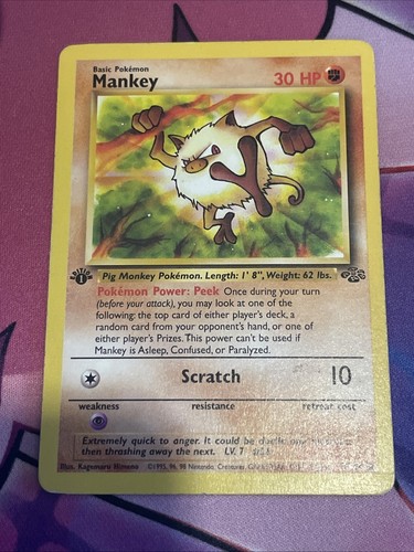 Pokémon TCG Mankey Jungle 55/64 Regular 1st Edition Common LP - Picture 2 of 3