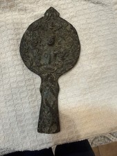 Antique Bronze Hand Mirror with Buddhist Symbols