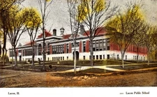 Lacon, Illinois Public School, Panoramic View Postcard COPY #86814