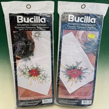 BUCILLA Stamped Embroidery VICTORIAN POINSETTIA Table Runner & Napkin Kits New