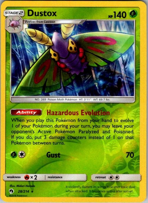 Dustox 28/214 Rare Lost Thunder Pokemon Reverse Holo Lightly Played