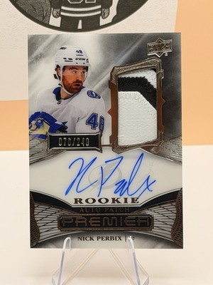 2022-23 Upper Deck Premier Rookie 3 Color Patch Auto /249 Nick Perbix Lightning