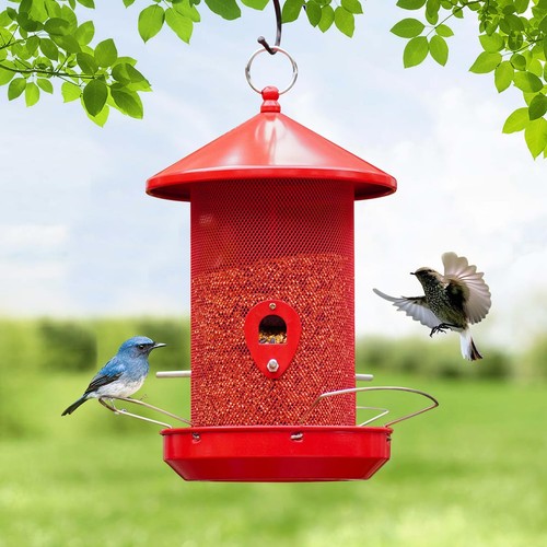 Metal Bird Feeders for Outside Hanging: 12.6 inches Mesh Screen Outdoor with ...