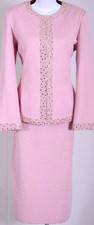 ST.JOHN Women's Pink Metallic Gold Print Studs Rhinest Trim Jacket Dress Sz 8-10