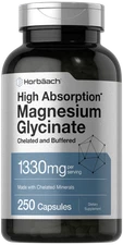Magnesium Glycinate | 1330mg | 250 Capsules | Buffered & Chelated | by Horbaach