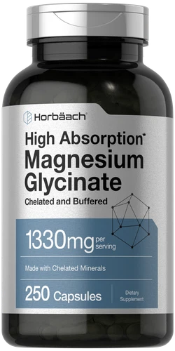 Magnesium Glycinate | 1330mg | 250 Capsules | Buffered & Chelated | by Horbaach