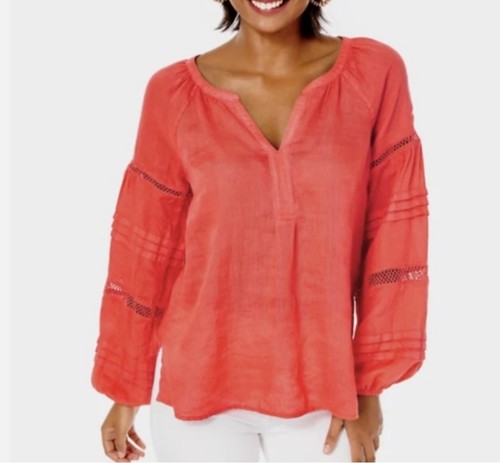 Lilly Pulitzer Damen Leinen Emray Tunika in würziger Koralle Bluse Top Größe Small - Bild 1 von 10