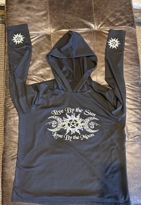 Black Pullover Hoodie XL Graphic Print 'Live By the Sun Love By the Moon' Blend