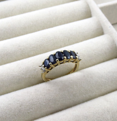 Vintage 9 kt Gold Saphir & Diamant halber Ewigkeitsring UK B'Ham Punze Größe L