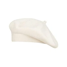  Beret Hat French Style Stretchy Knitting Solid Color Both Side One Size White