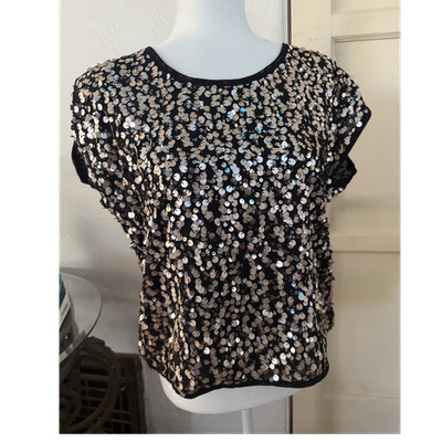 JLO Jennifer Lopez Sequin Cap Sleeve Blouse Black Silver Women's Regular Fit M