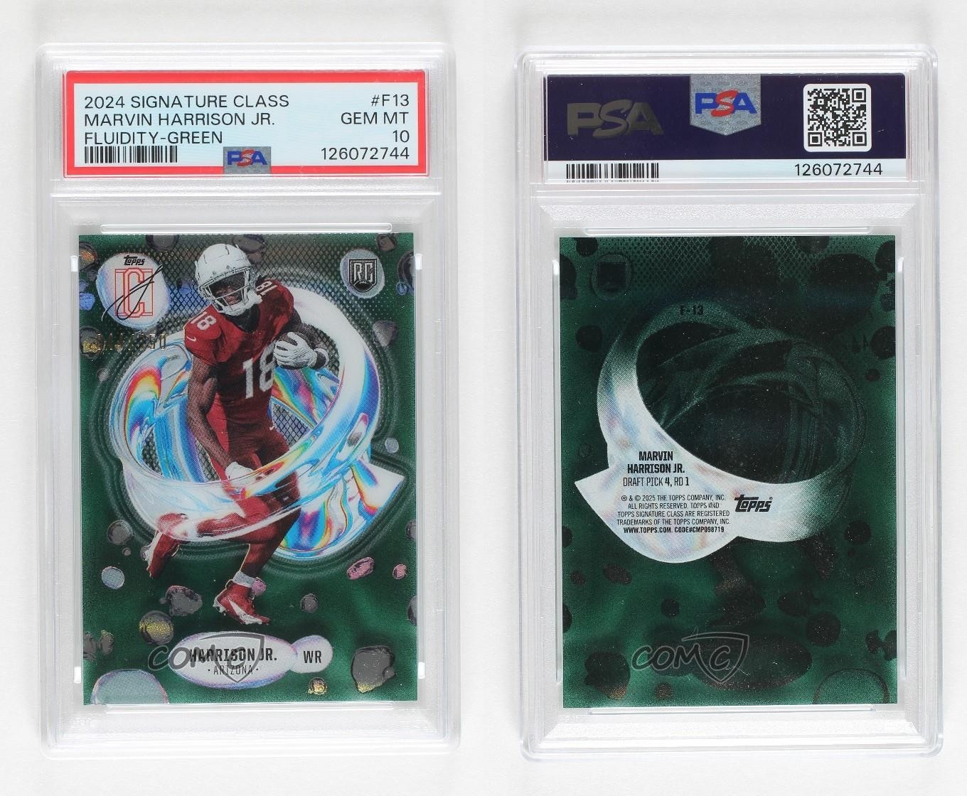 2024 Signature Class Fluidity Green 44/150 Marvin Harrison Jr PSA 10 Rookie RC view 3