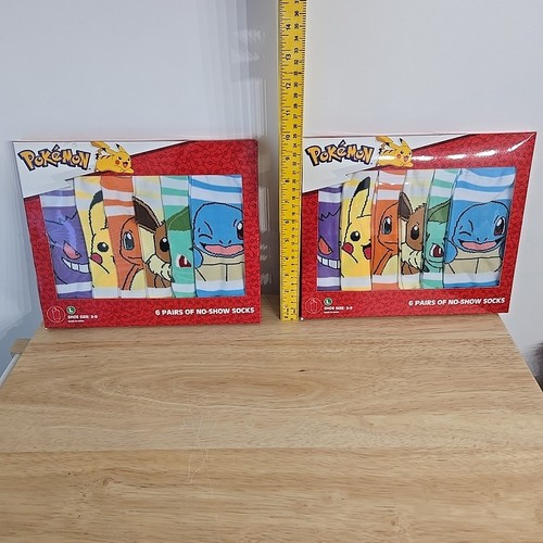 Pokémon 6pairs Of no-show socks, L shoe size 3-9 2 Packs Bundle New - Picture 1 of 11