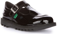 Kickers Kick Fast Bar Buckle School Girl Shoes In Black Patent Kids US 8 - 13
