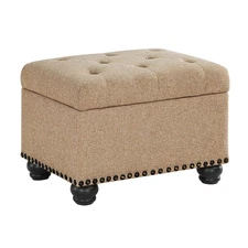Design4comfort 5Th Avenue Storage Ottoman 24X18 Tan Button Tufted Hinged Lid