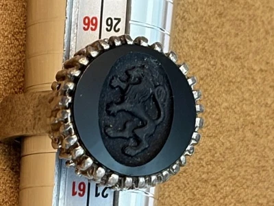 Vintage Sterling Silver Black Onyx Gothic Lion Ring Size 10.75 - Image 1 of 4