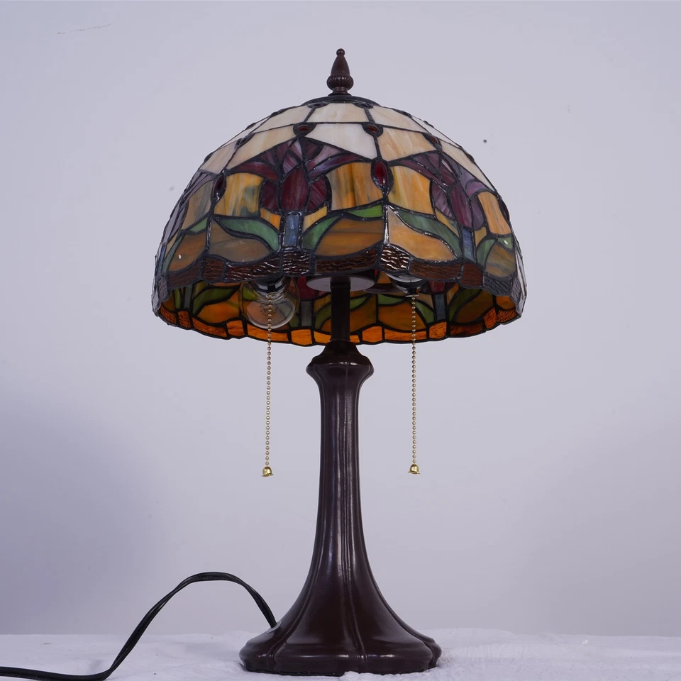 Tulip Pattern Table Lamp Tiffany 2-Lights Desk Light Home Office Study Light - Image 4 of 4