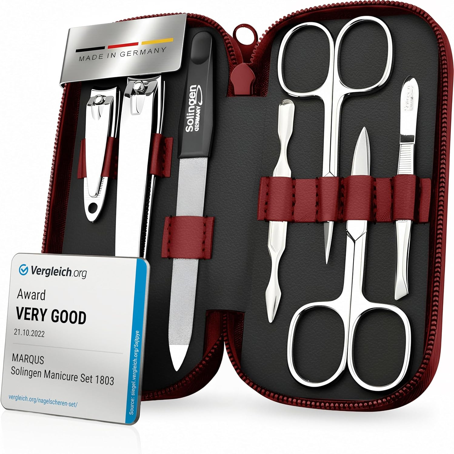 Solingen Set Manicure Uomo E Donna – Kit Da 7 Pezzi Con Morbido Etui in Vera Pel