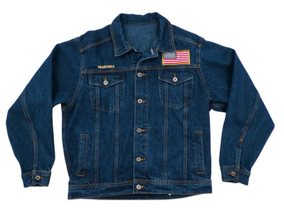 Danbury Mint Land of the Free Denim Jacket Embroidered Eagle Flag Marines Medium