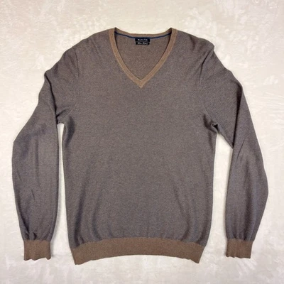 Massimo Dutti Pullover Herren M Braun Baumwolle Kaschmir V-ausschnitt Pulli - Bild 1 von 4
