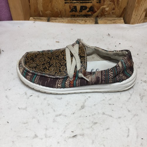 Gypsy Jazz Slip On Shoes Womens 7 Eva Tooled Faux-Leather Canvas Lace Up Aztec