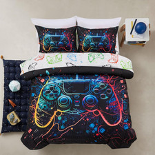 Boys Twin Size 5-Piece Game Console Comforter Set, for Kids Teen 3D Colorful Bac