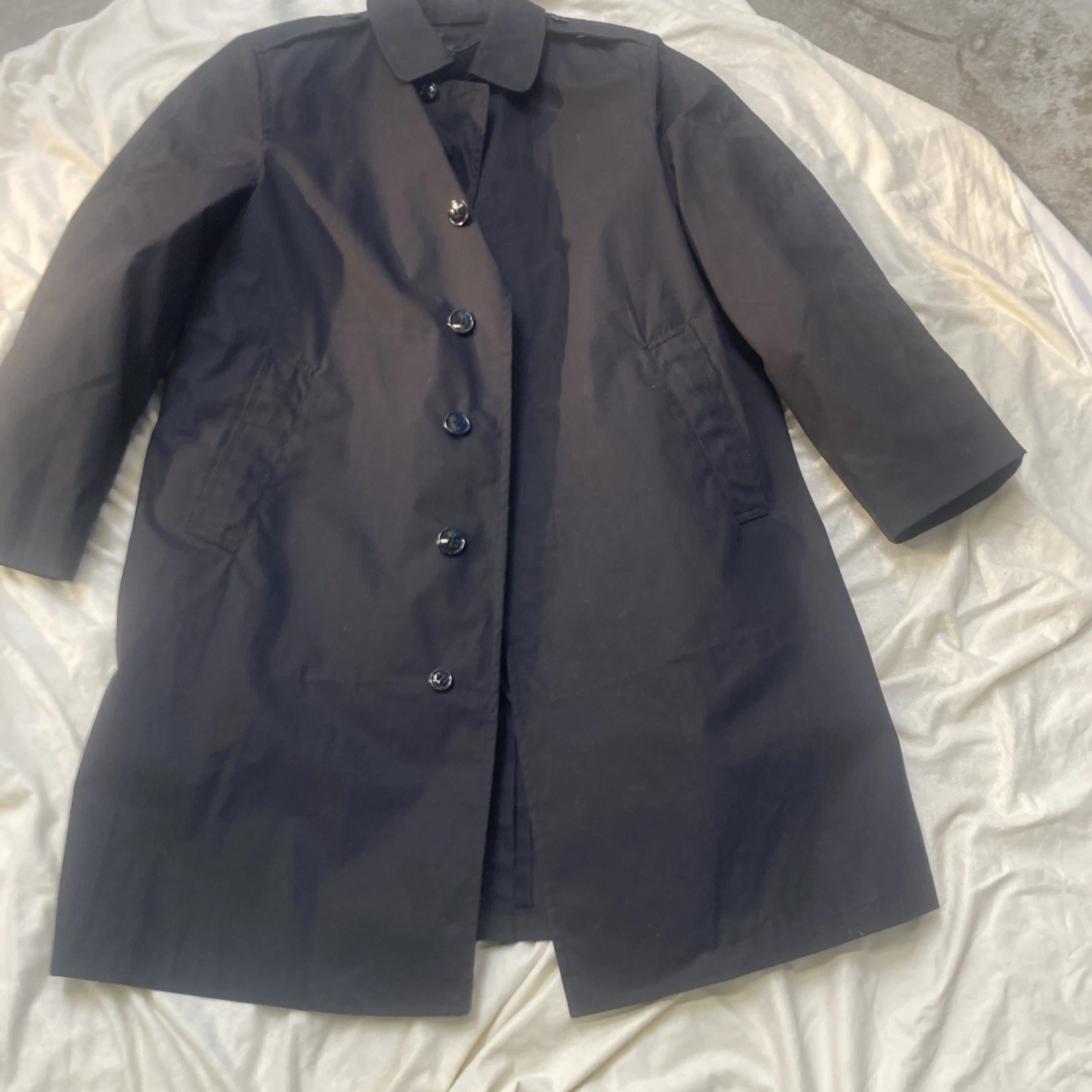 US Navy All Weather Coat W/ Removable Liner Mens 38S Black Button Up