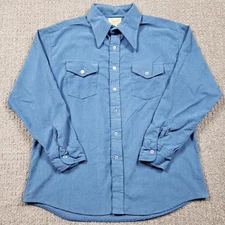Vintage SEARS Corduroy Shirt Mens XL Blue Western Button up Work 70s 80s