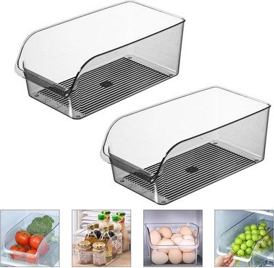 2PCS Groß Kühlschrank Organizer - Lebensmittelqualität Crisper, BPA frei Clear O