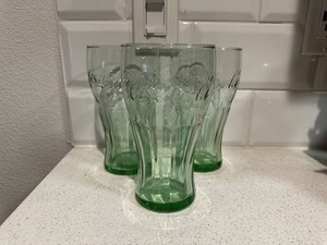 VTG Libbey Heavy Green Flared Coca Cola Tumblers Set Of 3!!