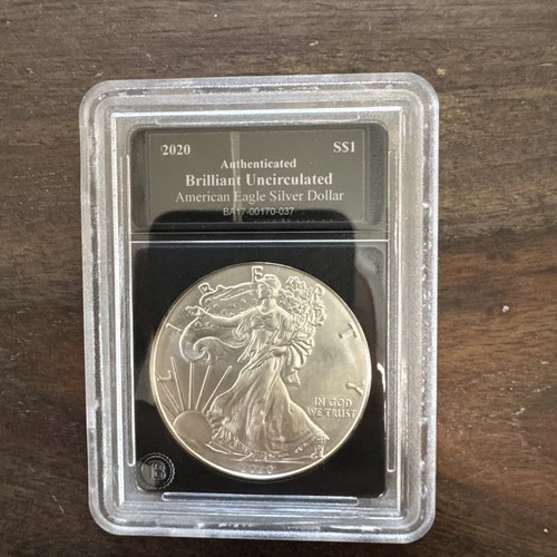 2020 S$1 Authenticated Uncirculated American Eagle Silver Dollar Bradford Ex.