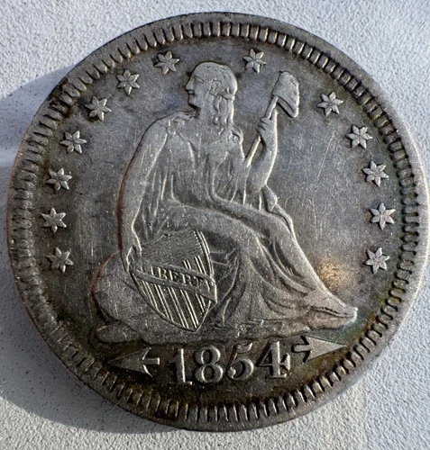 1854 Seated Liberty Quarter 25C - w/ Arrows- Early American Silver .900