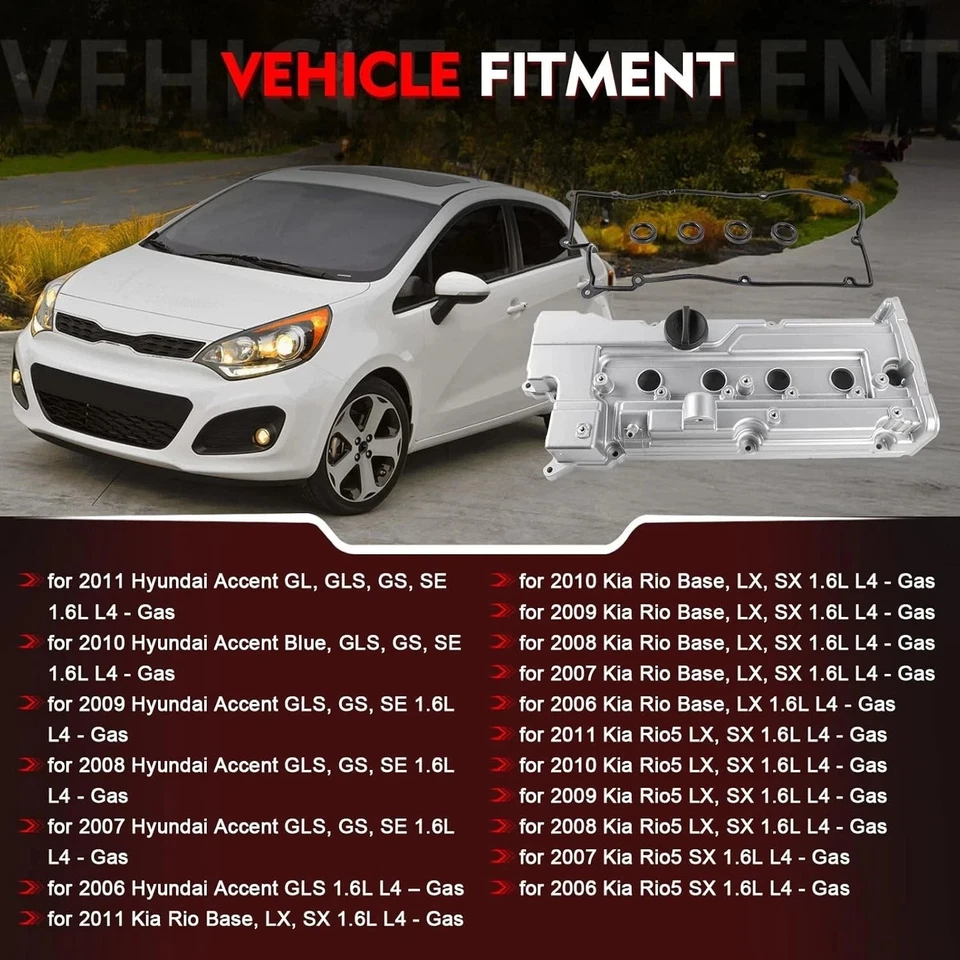 Aluminum Engine Valve Cover w/Gasket for Hyundai Accent, Kia Rio 2006-11 1.6L🔧 - Image 2 of 4