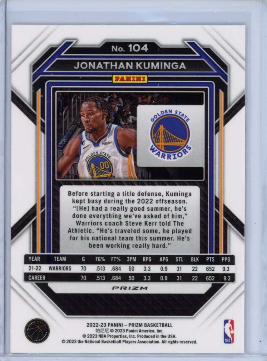2022-23 Panini Prizm #104 Jonathan Kuminga Silver Prizm | eBay
