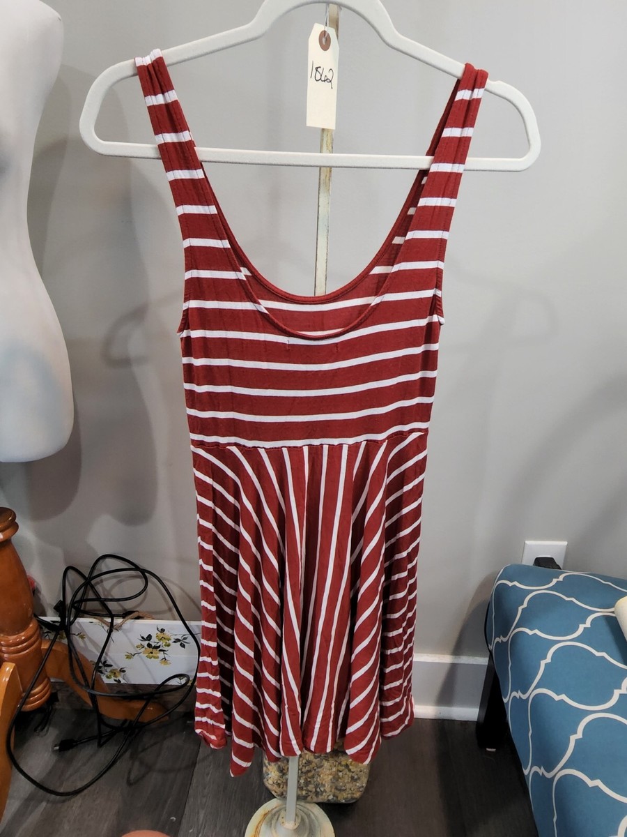 open lace back dress Red-White Striped Sleeveless Midi Dress  YesMooi