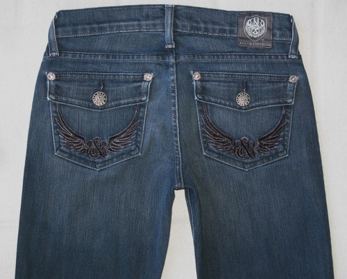 Rock & Republic Kurt Bootcut Jeans Women Sz 25 Dark Blue w Flap Pocs L 29.5 - Picture 2 of 11