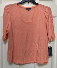 DEMOCRACY WOMEN'S TOPS SIZE XL V NECK CORE ESSENTIAL PUFF SLEEVE BASIC FASHION