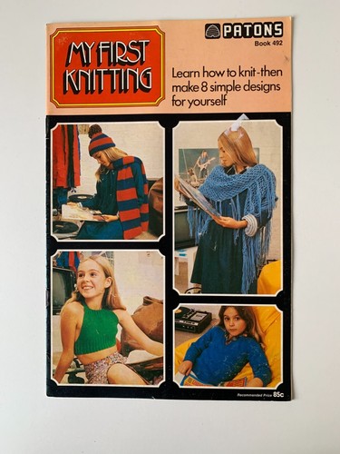 Vintage Patons Knitting Pattern Book 492 My First Knitting Shawl Singlet Scarf