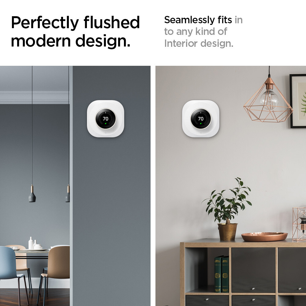 Spigen Wall Plate For Google Nest Thermostat – Includes Metal Plate & 4 Screws – Slim, White, Protects Wall From Smudges & Dirt