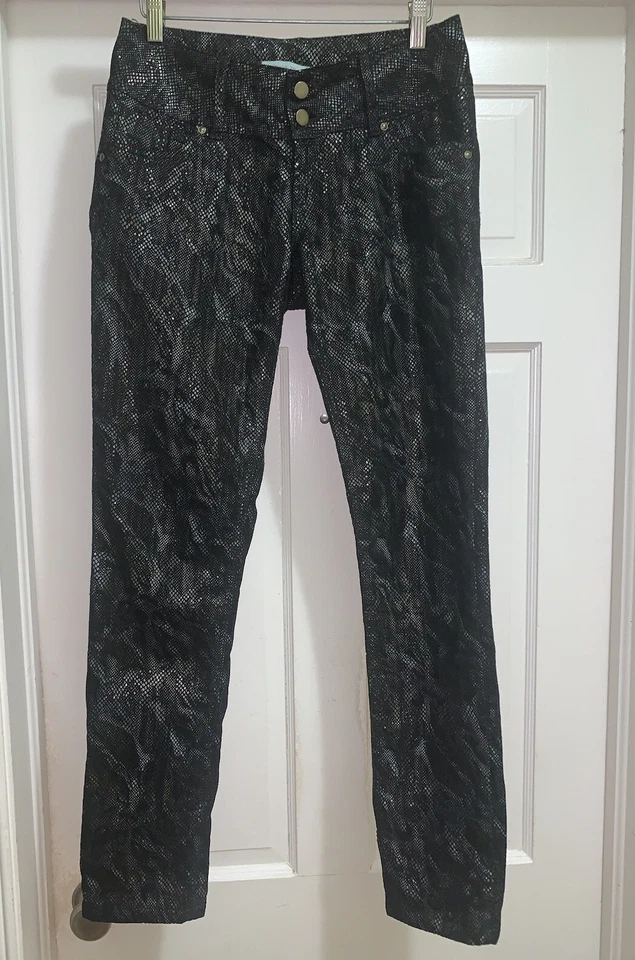 $720 Pantalones Silvia Tcherassi Metálicos Piel de Serpiente Terciopelo Negro 8