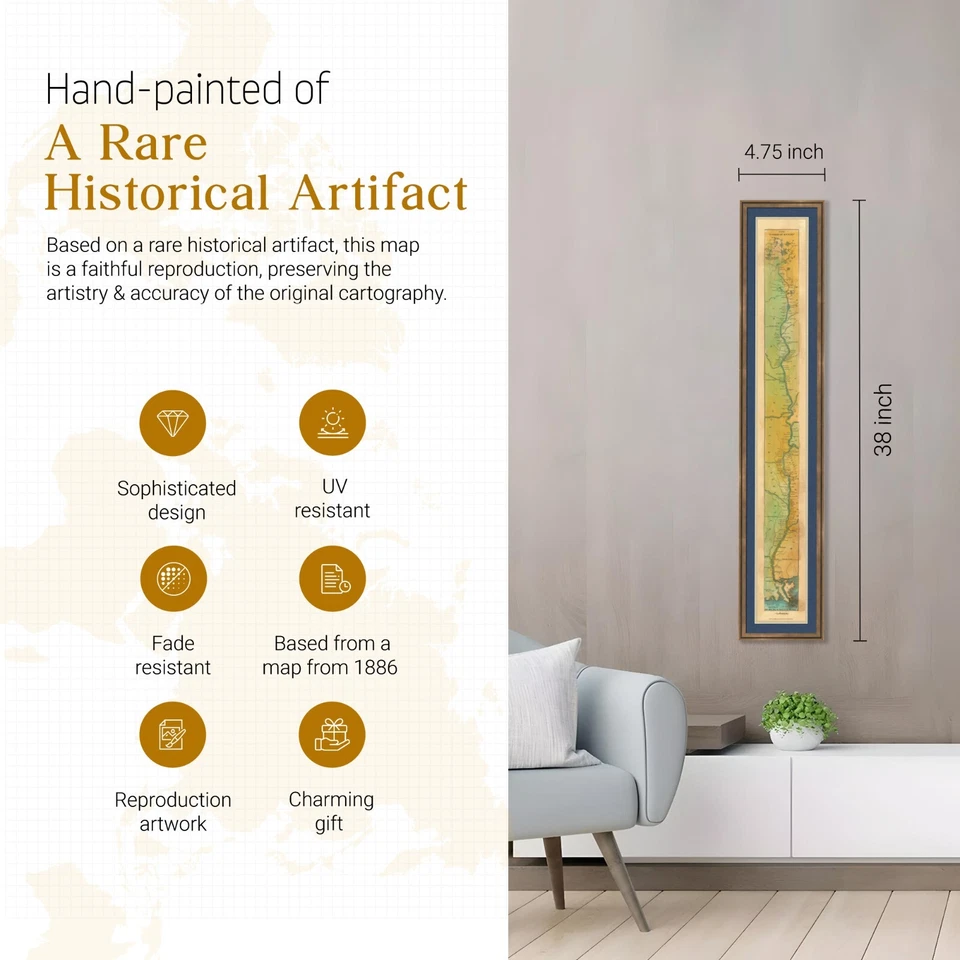 Póster mapa del río Mississippi Father of Waters 1887 - arte de pared decoración de casa de lago Foto 4 de 4