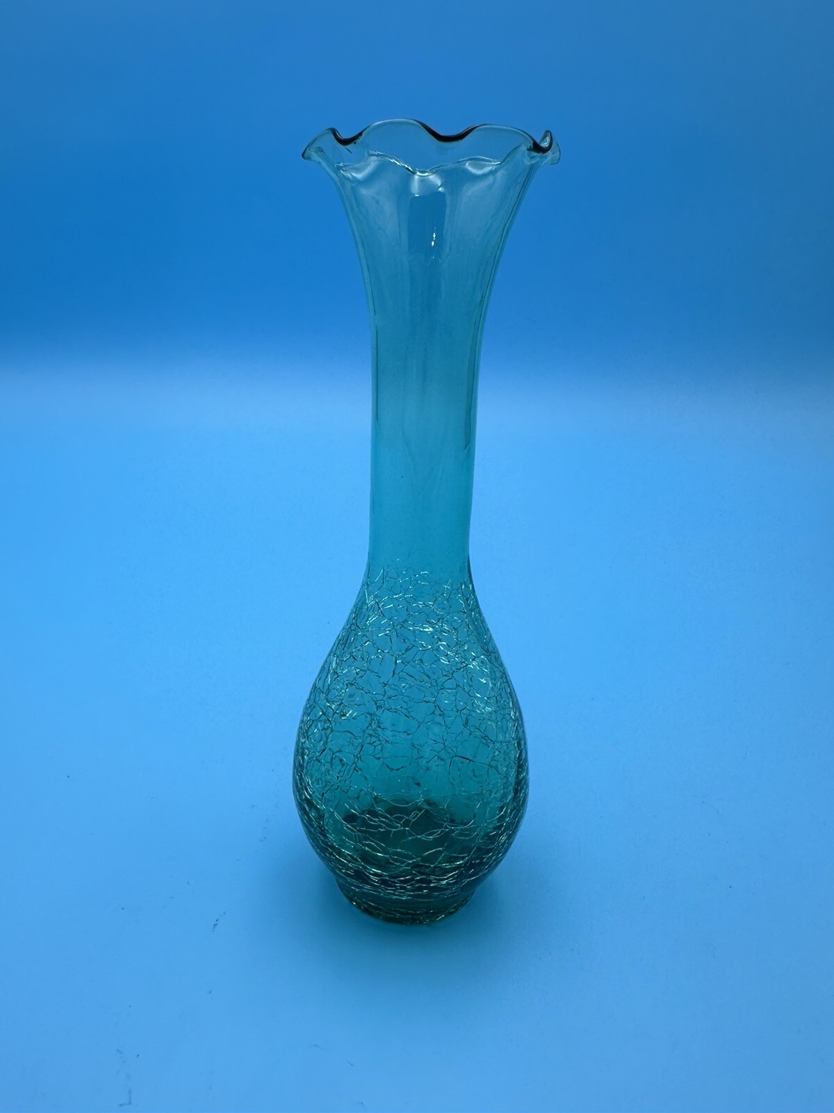 Green Crackle Glass Vase With Ruffled Edge