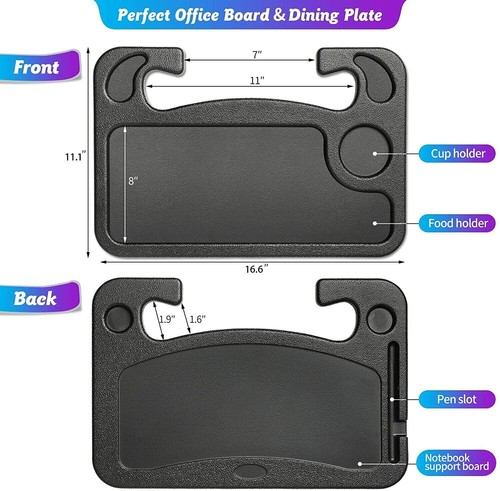 Steering Wheel Tray (2in1) Car Steering Wheel Desk Food Tray Table Laptop - Picture 5 of 9