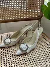vintage prada Sling back Mike/heels Size 40 white Leather With Silver Buckle