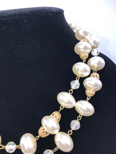 1960's Faux Large Pearl Necklace West Germany Double Strand Choker - Picture 9 of 12