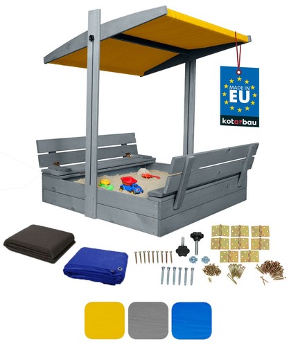 KOTARBAU® Sandkasten mit Abdeckung 100 x 100 cm Grau Holzsandkasten mit Dach