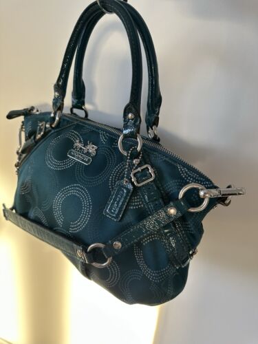 COACH Green Madison Dotted op Art Sophia Satchel Purse Handbag Designer - Picture 4 of 15