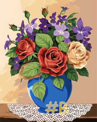 花卉43 Still Life with Flowers in a Vase Printed Needlepoint Canvas