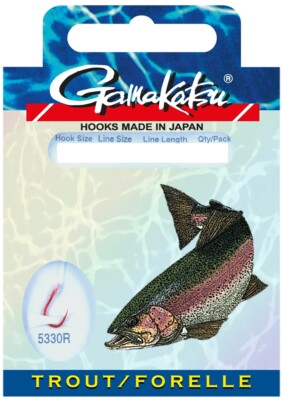 Gamakatsu 5330R Trout Forellenhaken Rot Gr. 6 8 10 12 Länge 60cm NEW
